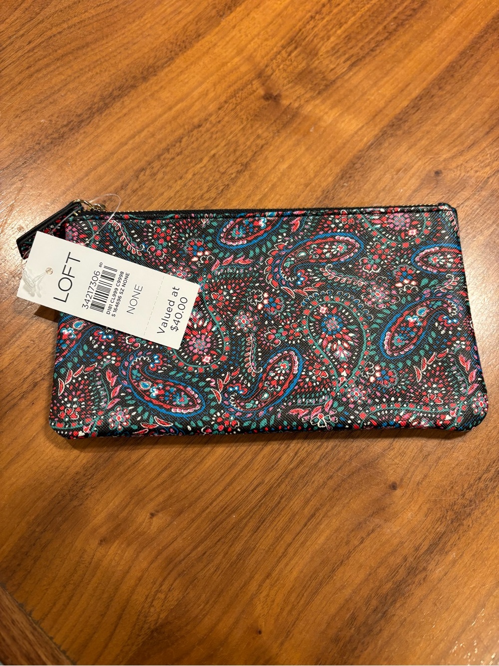 LOFT Paisley Zip Pouch in Black, Teal & Red